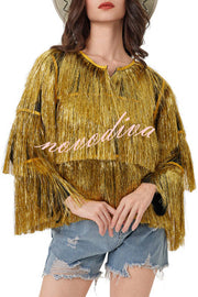 Start The Party Gold Foil Tassels Long Sleeve Jacket