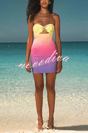 Gradient Sequin Sexy Off-the-shoulder Hollow Slim Mini Dress