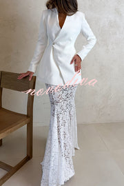 Poetic Muse Stand V-neck Rhinestone Button Up Long Sleeve Blazer