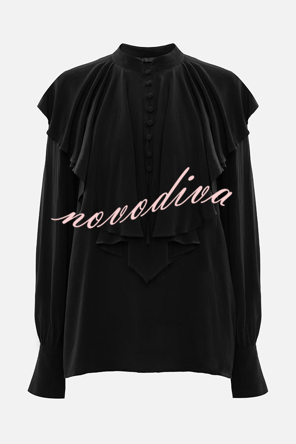 Court-style Draped Ruffled Elegant Chiffon Blouse