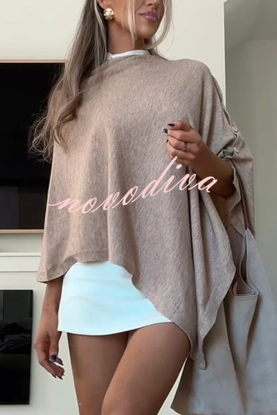 Women Cashmere Knit Shrug Bolero Side Button Detail Lightweight Shawl  Poncho