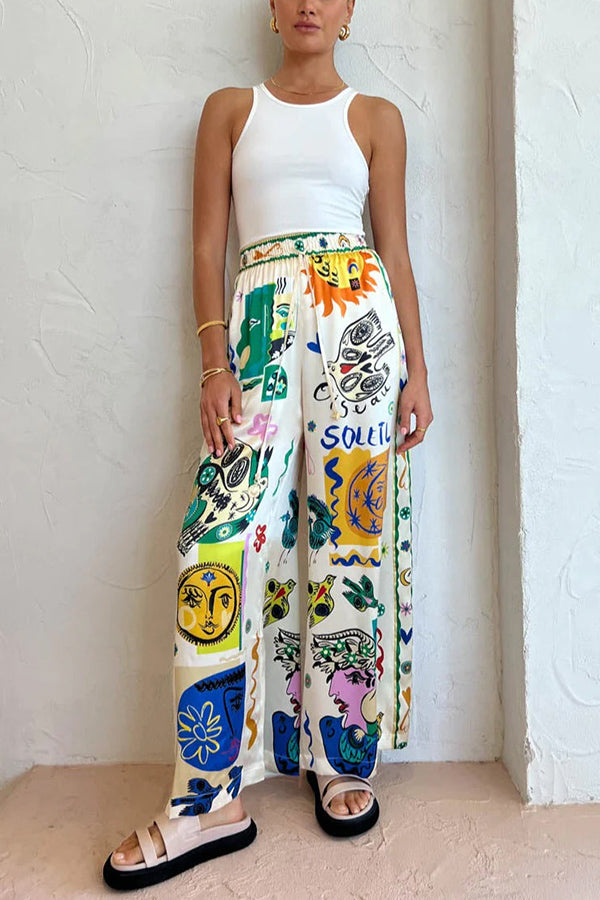 Special Meralda Unique Printed Elastic Waist Pocketed Wide Leg Pants