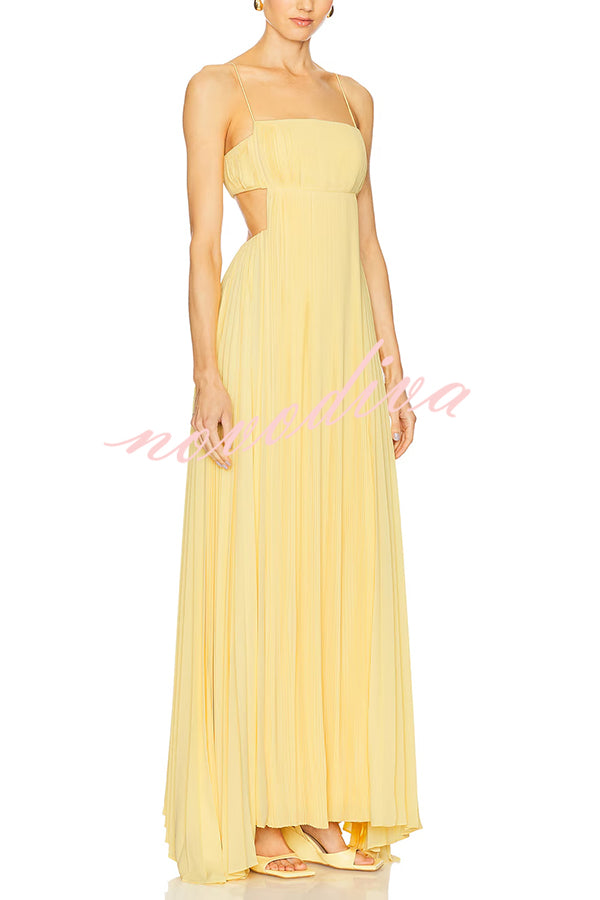 Butter Moment Pleated Cutout Waist A-line Slip Maxi Dress