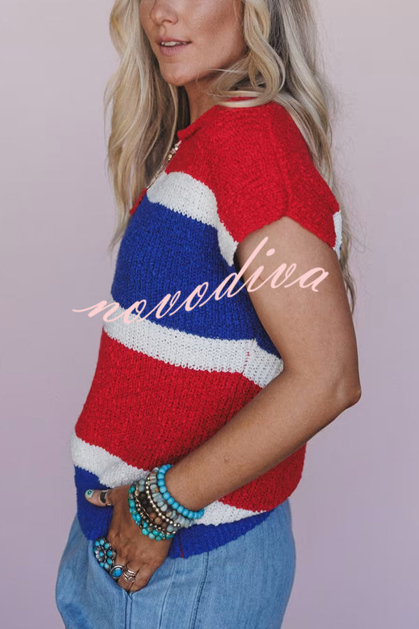 Independence Day Colorway Sleeveless Casual Knitted Sweater