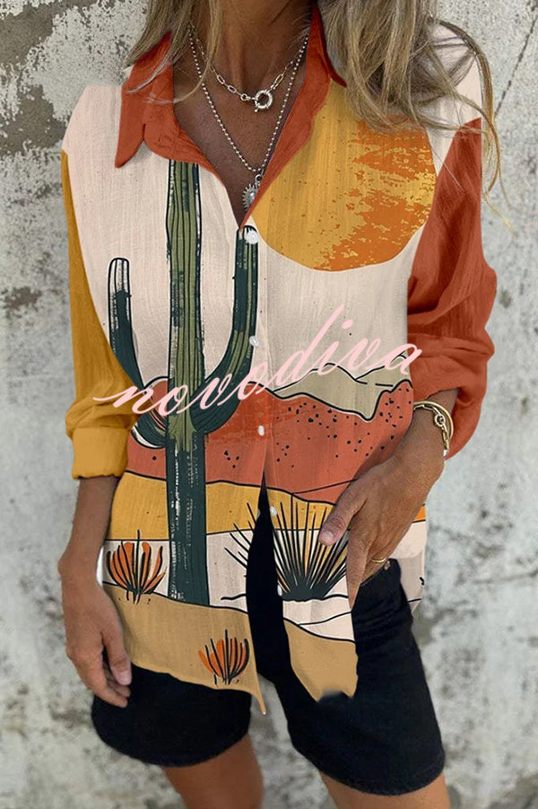 Unique Vacation Print Casual Loose Shirt Top