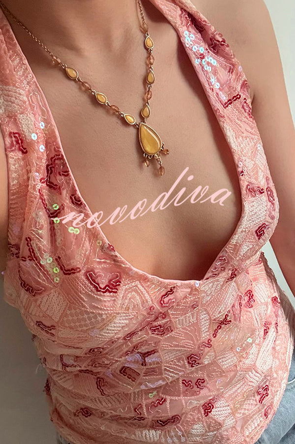 Fashion Sequined Casual V-neck Backless Slim Vest