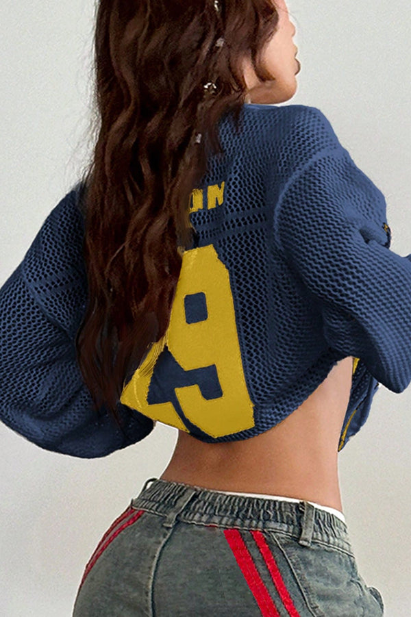 Number 29 Pattern Fashion Casual Street Trend Printed V-neck Long-sleeved Knitted Sweater