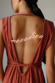 Resort Style V-neck Tie Pleated Casual Jumpsuit