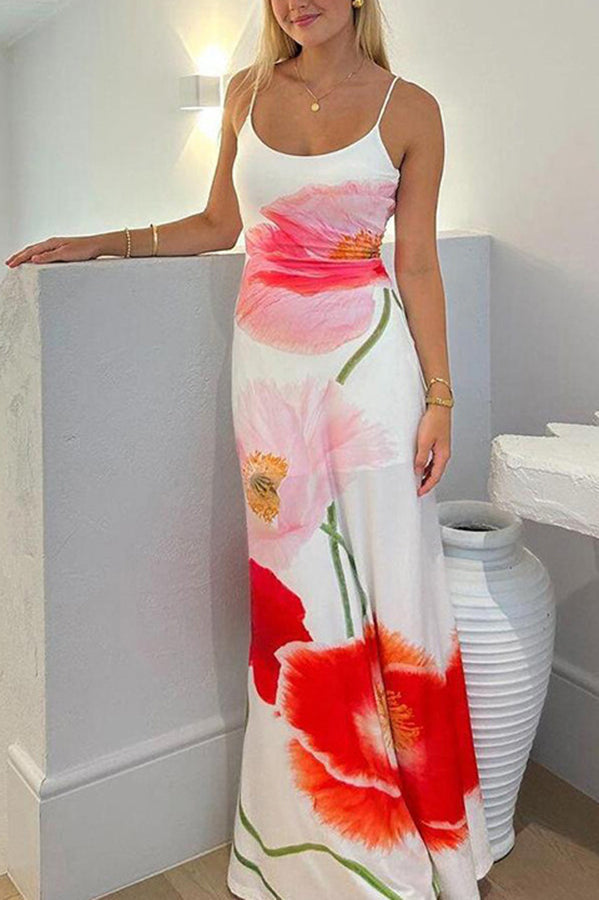 Romantic Beginnings Poppy Blossom Slip Stretch Vacation Maxi Dress