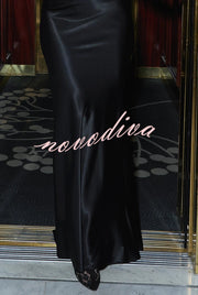 Lenox Satin One-Shoulder Drape Neck Crop Top and Lace Trim High Rise Flare Maxi Skirt Set