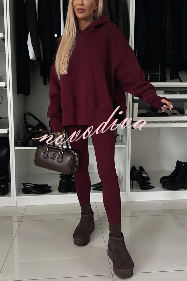 Fashion Loose Casual Hooded Long Sleeve Sweatshirt and Elastic Waist Leggings Set