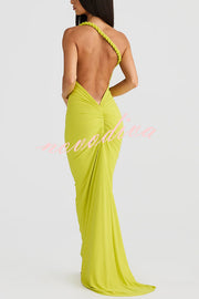 Everything You Want Rope Detail Backless Ruched Stretch Maxi Dress