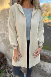 Solid Color Casual Hooded Long Sleeve Pocket Loose Jacket