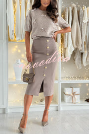 Light The Night Knit Satin Bow Detail Short Puff Sleeve Sweater