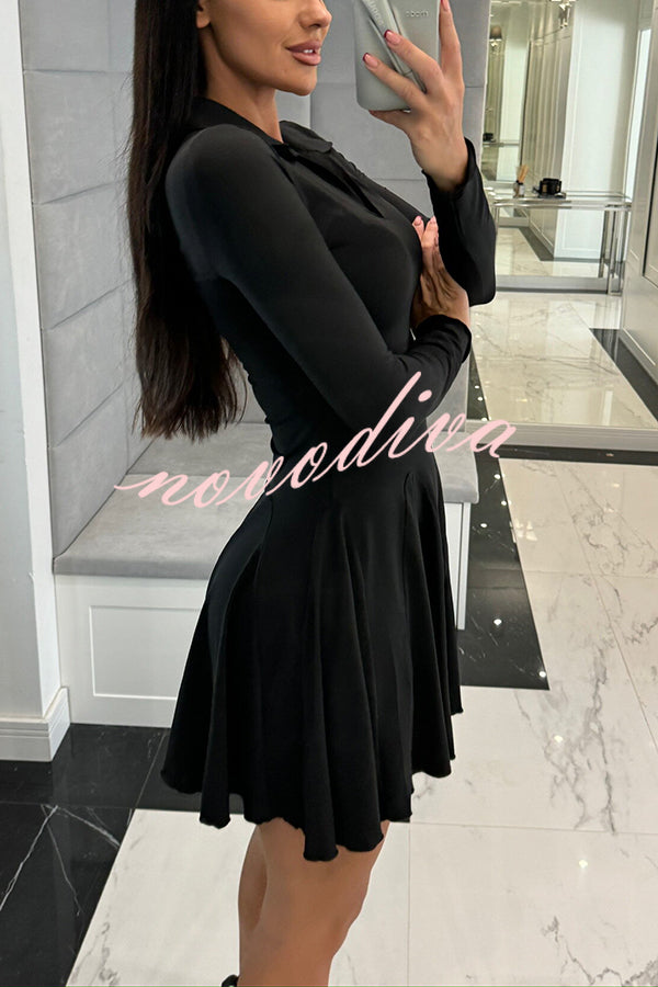 Solid Color Lapel Long Sleeve Slim Fit Waist Mini Dress