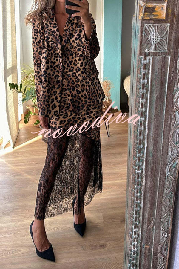 Coco Lady Leopard Lace Patchwork Irregular Skirt