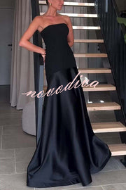 Timeless Elegance Satin Patchwork Strapless Flare Gown Maxi Dress