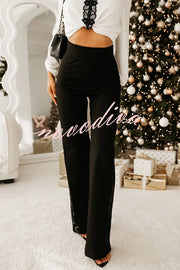 Joelie High Rise Elastic Waistband Side Lace Patchwork Flare Pants