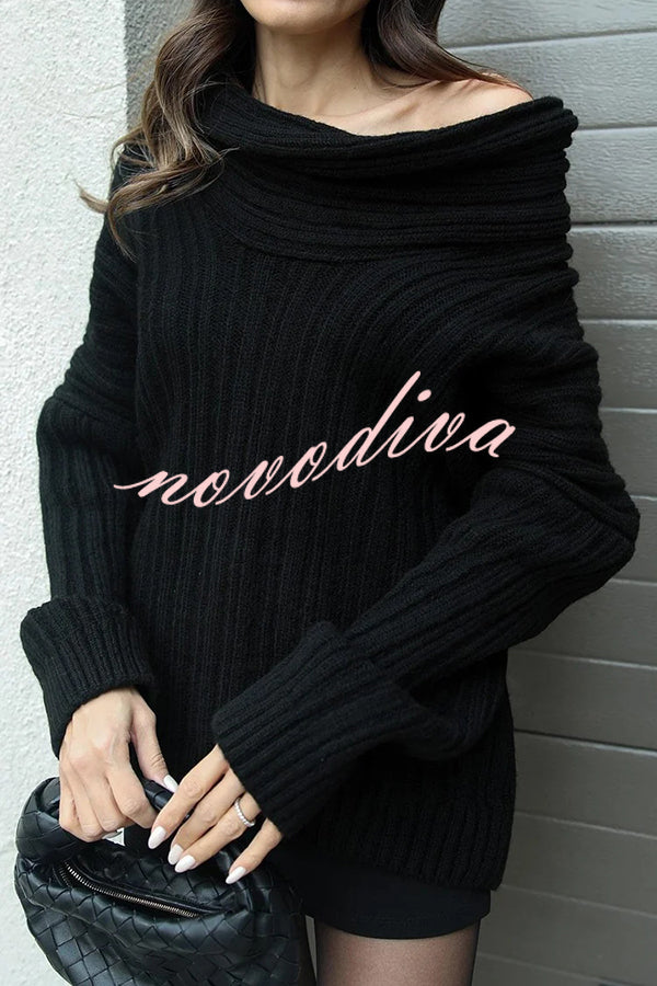 Fashionable Irregular Collar Loose Casual Knitted Sweater