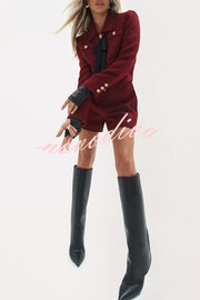Sweet Dreams Tweed Bow Neck Button Long Sleeve Pocket Crop Jacket