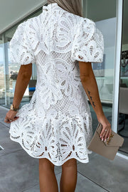 Ever So Sweet Crochet Lace Puff Sleeve Mini Dress