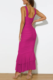 Solid Color High Waist Pleated Mermaid Dress