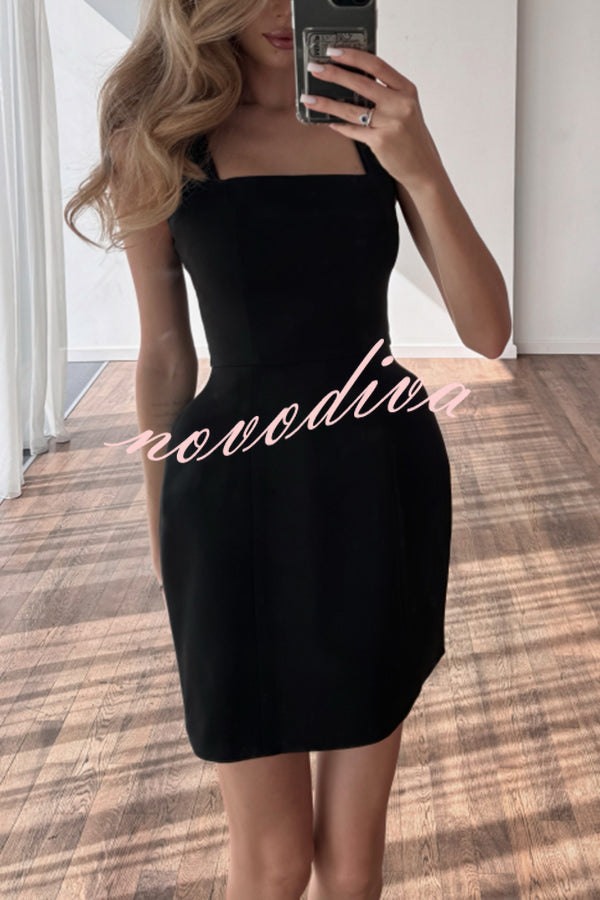 Solid Color Shawl and Square Neck Sleeveless Fitted Mini Dress Two-piece Set