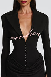 Solid Color Slim-fit V-neck Elegant Draped Formal Mini Dress