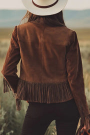 Retro-style Lapel Long-sleeved Tassel Casual Short Jacket