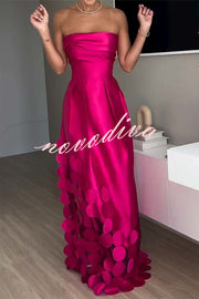 Luxurious Poise Satin Spliced mesh Polka-dot Fabric Off Shoulder Formal Maxi Dress