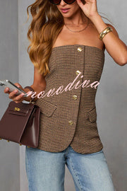 Workplace Vitality Houndstooth Off Shoulder Button Vest Top