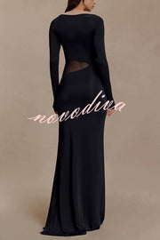 Fashion Long-sleeved Slim Sexy Hollow Slit Maxi Dress