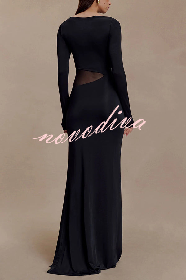 Fashion Long-sleeved Slim Sexy Hollow Slit Maxi Dress