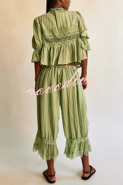 Pastoral Style Elastic Waist Lace Hem Bloomer Pants