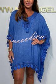 Solid Color Casual Lace Loose Cover Up Mini Dress