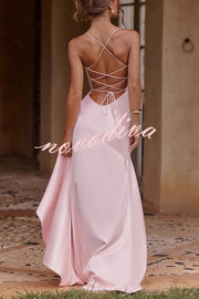 Solid Color Sexy Backless Lace-up Irregular Ruffled Maxi Dress