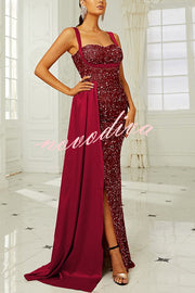 Banquet Sequined Backless Strappy Fishtail Maxi Dress