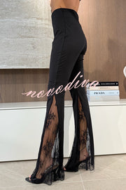 Dazzling Night High Waist Side Lace Hem Stretch Flare Pants