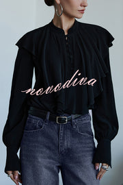 Court-style Draped Ruffled Elegant Chiffon Blouse