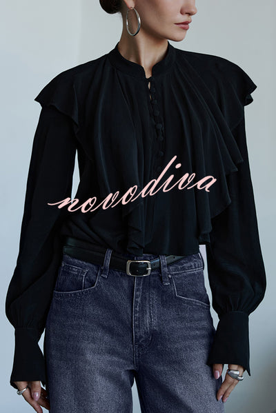 Court-style Draped Ruffled Elegant Chiffon Blouse