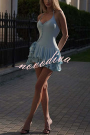 Solid Color Sexy Halter Tie Single Breasted Slim Mini Dress
