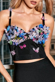 Butterfly Embellished Sexy Sling Backless Top