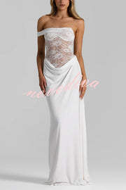 Sexy See-Through Lace Suspender Slim Slit Maxi Dress