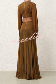 Dramatic Queen Gathered Batwing Sleeve Crop Top and Elastic Waist Slit Maxi Skirt Set