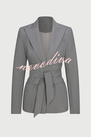 Power Girl Button Up Long Sleeve Removable Belt Lapel Blazer