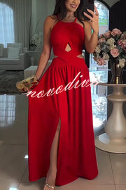 Solid Color Sexy Cross Tie Backless Maxi Dress