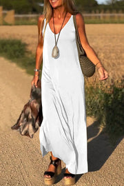Solid Color V-neck Sleeveless Casual Loose Maxi Dress