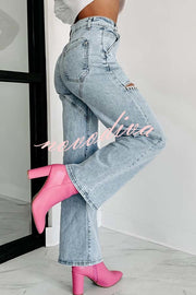 Blowing Your Mind Slit-Front Wide Leg Pocket Rhinestone Jeans