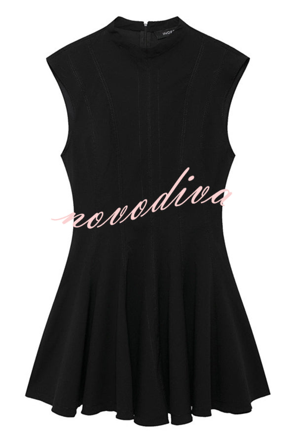 Solid Color Round Neck Sleeveless Waist Mini Dress