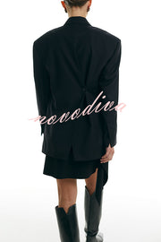 Urban Charm Shoulder Pads Asymmetrical Back Button Lapel Oversized Blazer
